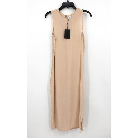 NAADAM Women's Lyocell Crinkle Midi Dress Small Nude Tan Sleeveless Crewneck NWT - Picture 1 of 5